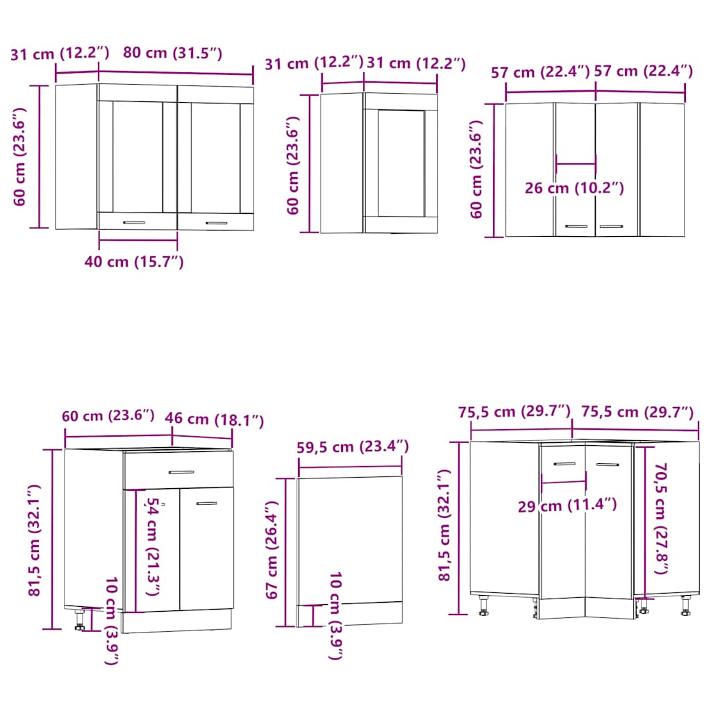 Set di Mobili da Cucina 11 pz Lyon Legno Antico in Truciolato | homemem39