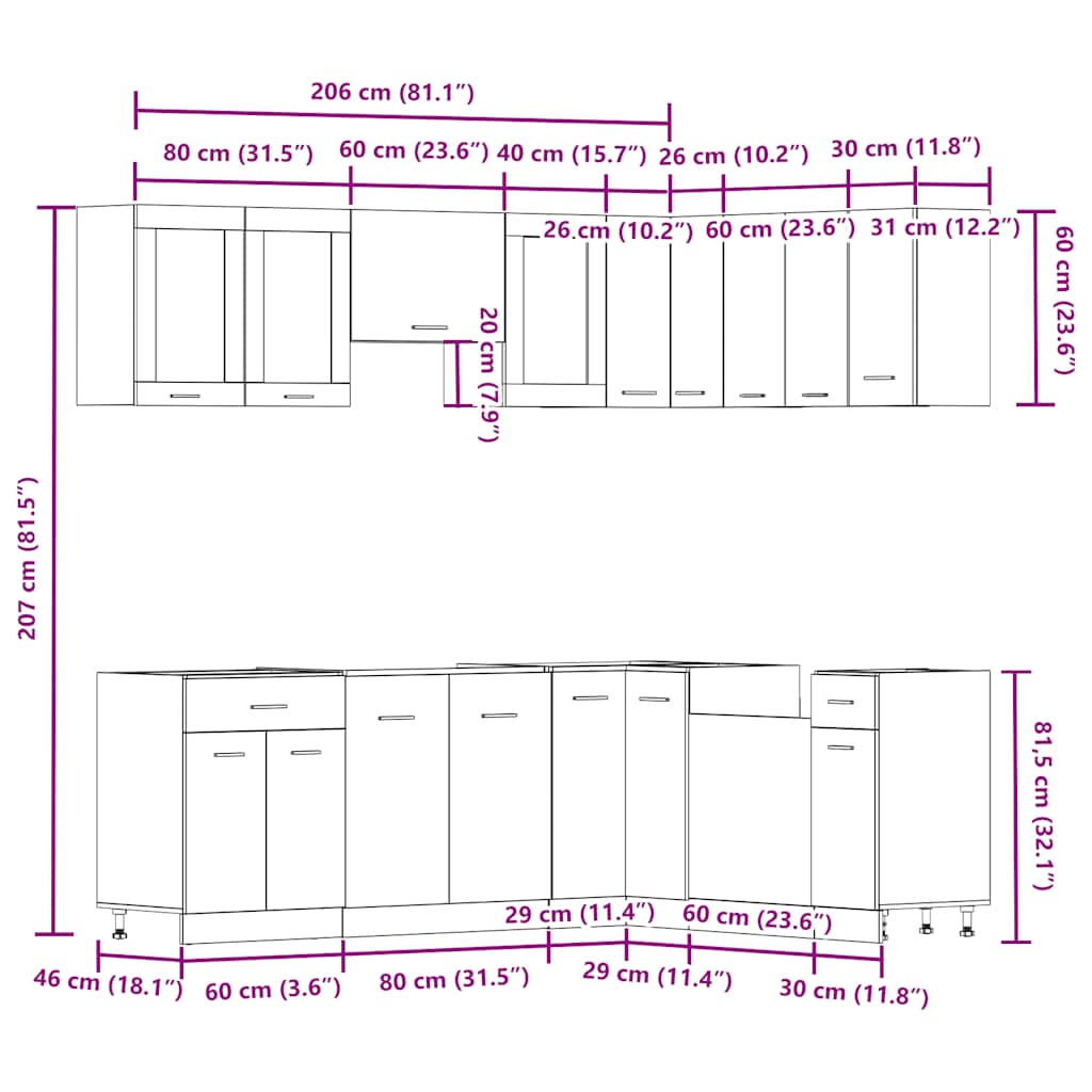 Set di Mobili da Cucina 11 pz Lyon Legno Antico in Truciolato | homemem39
