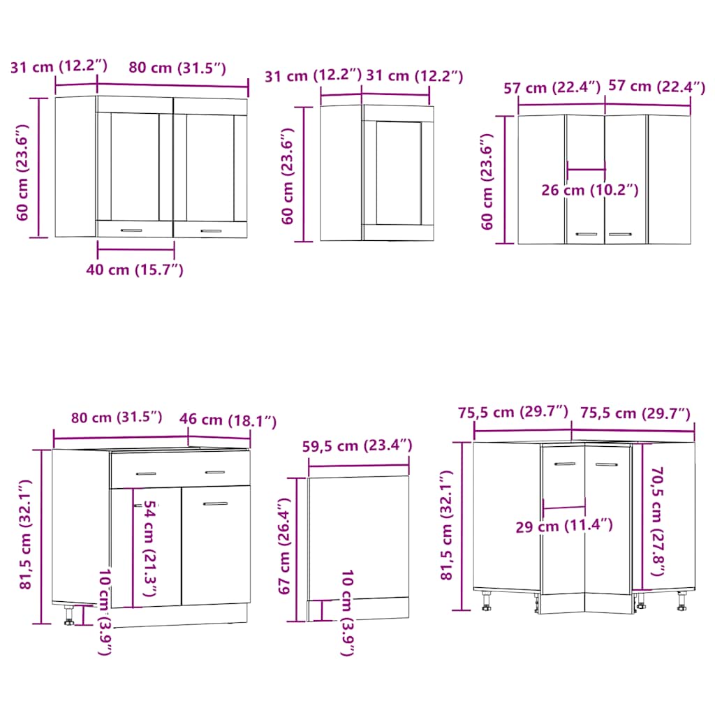Set di Mobili da Cucina 11 pz Lyon Legno Antico in Truciolato | homemem39