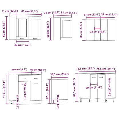 Set di Mobili da Cucina 11 pz Lyon Legno Antico in Truciolato
