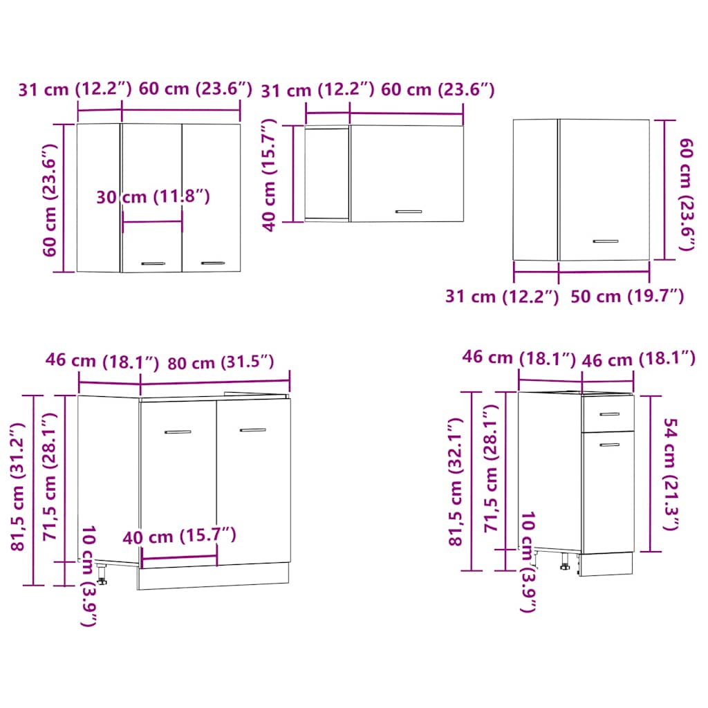 Set di Mobili da Cucina 11 pz Lyon Legno Antico in Truciolato