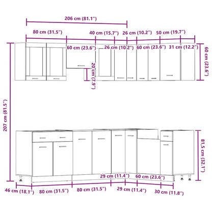 Set di Mobili da Cucina 11 pz Lyon Legno Antico in Truciolato | homemem39