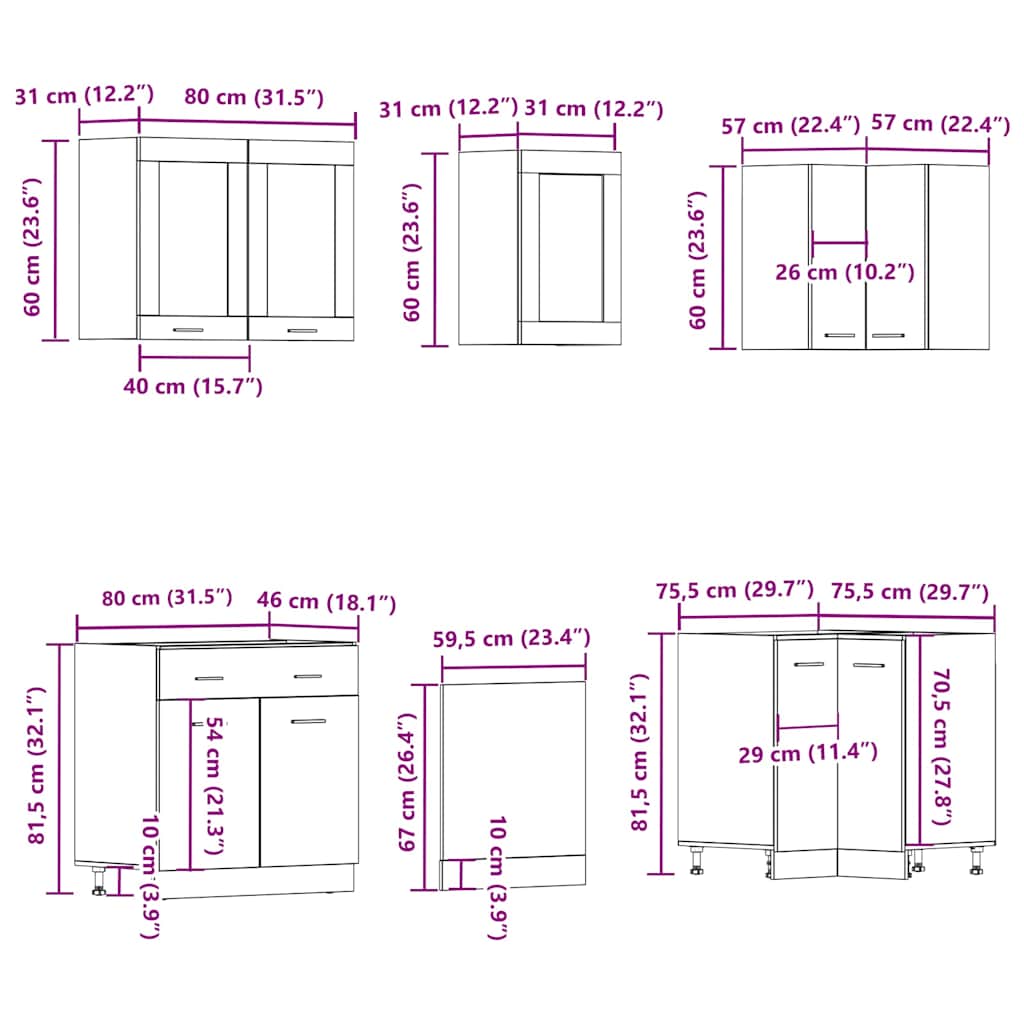 Set di Mobili da Cucina 11 pz Lyon Rovere Artigianale Truciolato