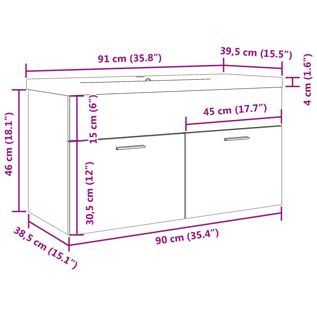 Mobile da Bagno con Lavabo Integrato Rovere Artigianale | homemem39