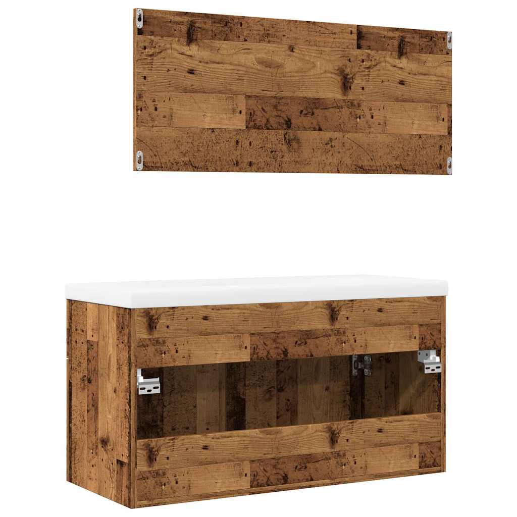 Set Mobili da Bagno 3 pz Legno Antico in Legno Multistrato