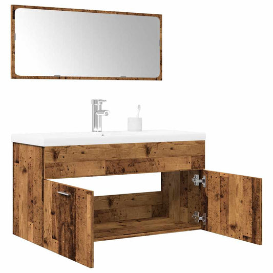 Set Mobili da Bagno 3 pz Legno Antico in Legno Multistrato | homemem39