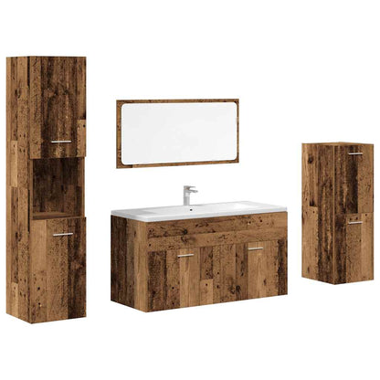 Set Mobili da Bagno 4 pz Legno Antico in Legno Multistrato