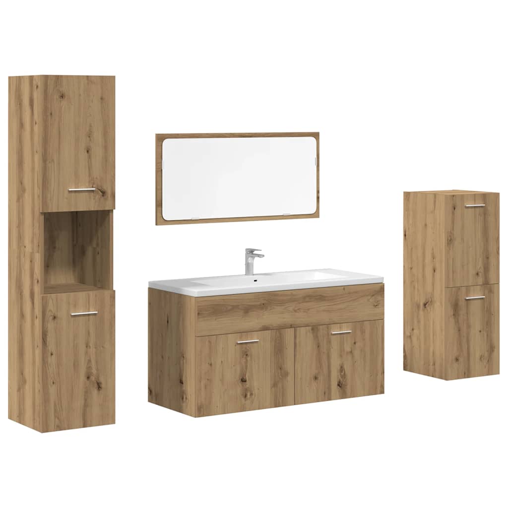 Set Mobili da Bagno 4 pz Rovere Artigianale Legno Multistrato