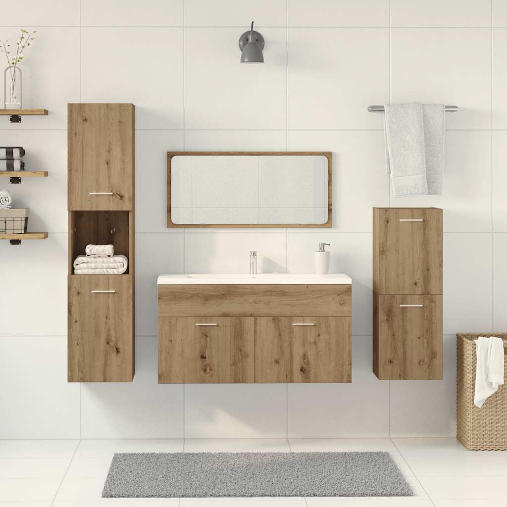 Set Mobili da Bagno 4 pz Rovere Artigianale Legno Multistrato