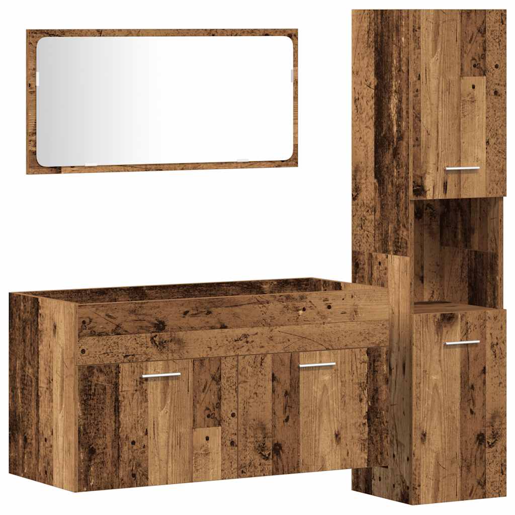 Set Mobili da Bagno 3 pz Legno Antico in Legno Multistrato