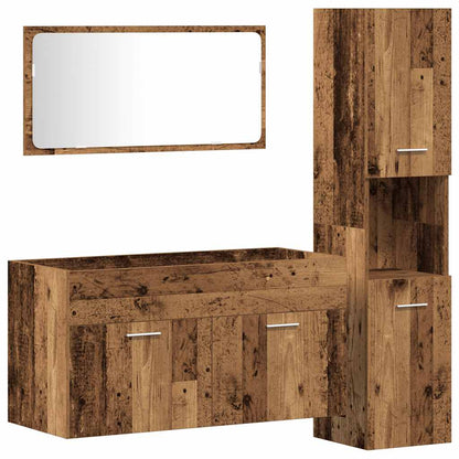 Set Mobili da Bagno 3 pz Legno Antico in Legno Multistrato