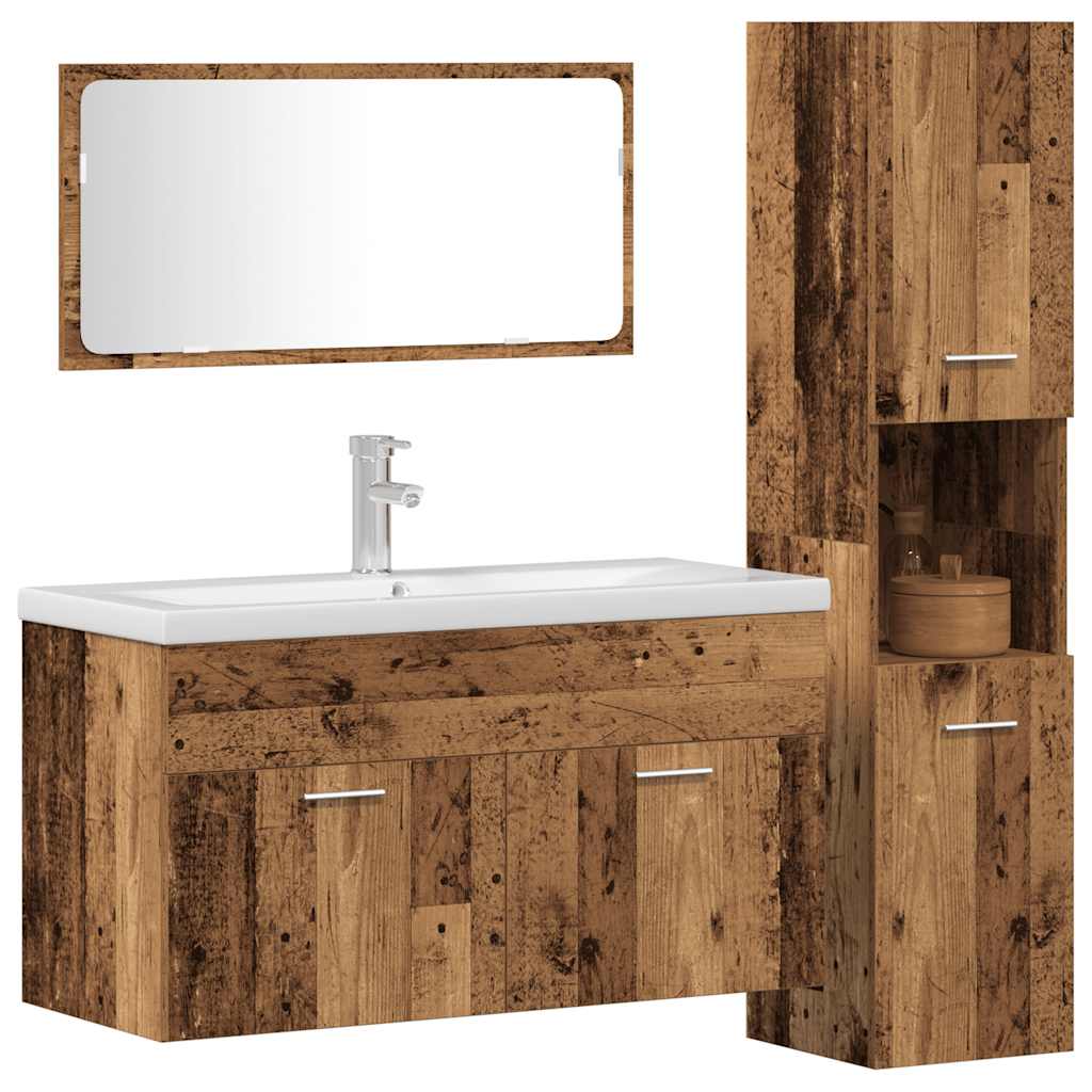 Set Mobili da Bagno 3 pz Legno Antico in Legno Multistrato