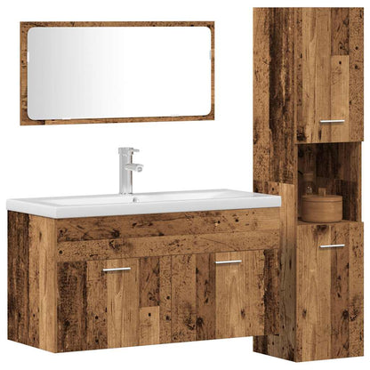 Set Mobili da Bagno 3 pz Legno Antico in Legno Multistrato