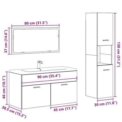 Set Mobili da Bagno 3 pz Legno Antico in Legno Multistrato