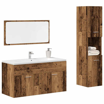 Set Mobili da Bagno 3 pz Legno Antico in Legno Multistrato