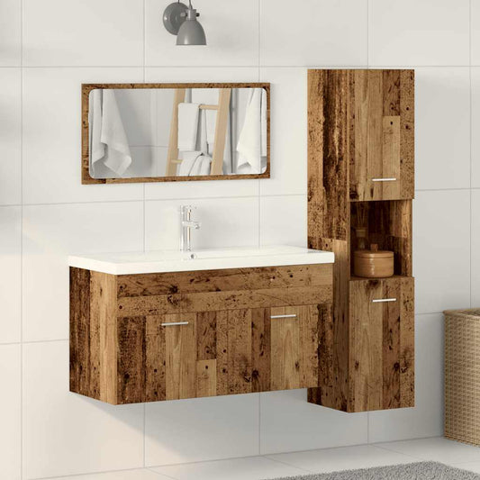 Set Mobili da Bagno 3 pz Legno Antico in Legno Multistrato | homemem39