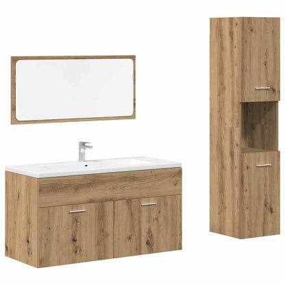 Set Mobili da Bagno 3 pz Rovere Artigianale Legno Multistrato