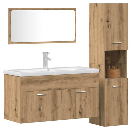 Set Mobili da Bagno 3 pz Rovere Artigianale Legno Multistrato