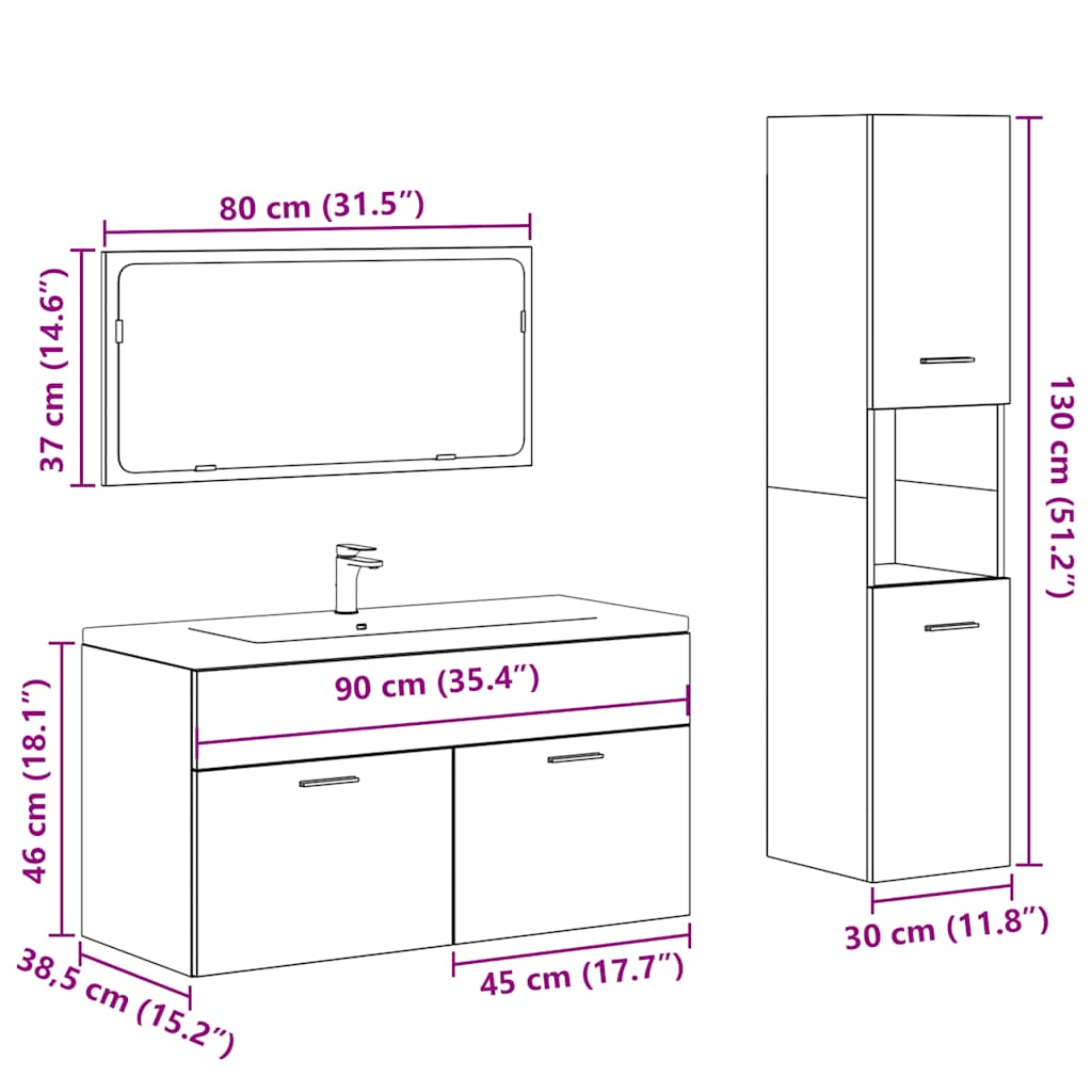 Set Mobili da Bagno 3 pz Rovere Artigianale Legno Multistrato