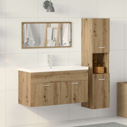 Set Mobili da Bagno 3 pz Rovere Artigianale Legno Multistrato