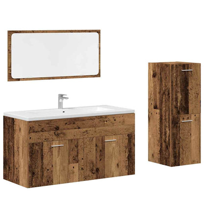 Set Mobili da Bagno 3 pz Legno Antico in Legno Multistrato