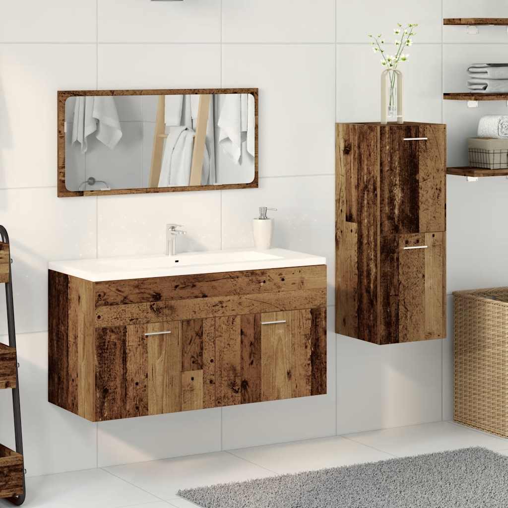 Set Mobili da Bagno 3 pz Legno Antico in Legno Multistrato