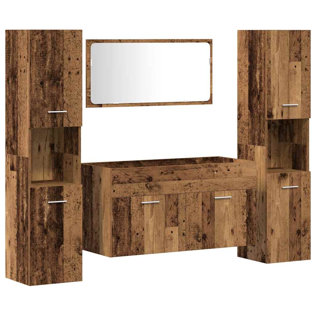 Set Mobili da Bagno 4 pz Legno Antico in Legno Multistrato