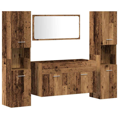 Set Mobili da Bagno 4 pz Legno Antico in Legno Multistrato