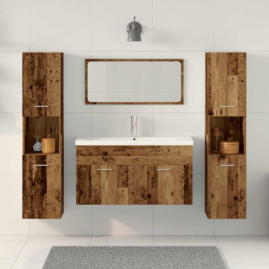 Set Mobili da Bagno 4 pz Legno Antico in Legno Multistrato