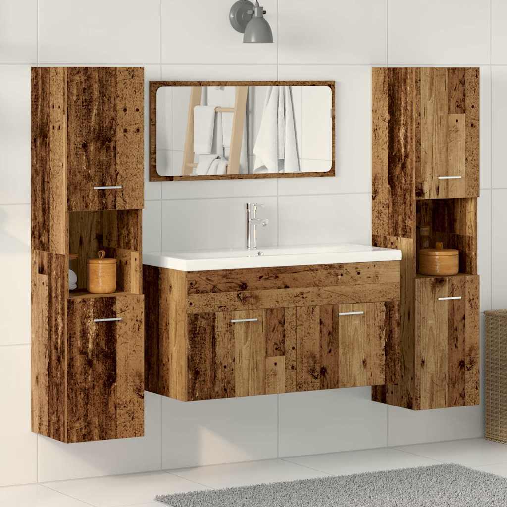 Set Mobili da Bagno 4 pz Legno Antico in Legno Multistrato