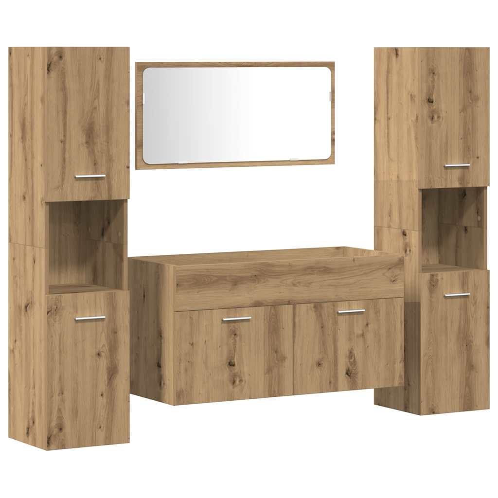 Set Mobili da Bagno 4 pz Rovere Artigianale Legno Multistrato