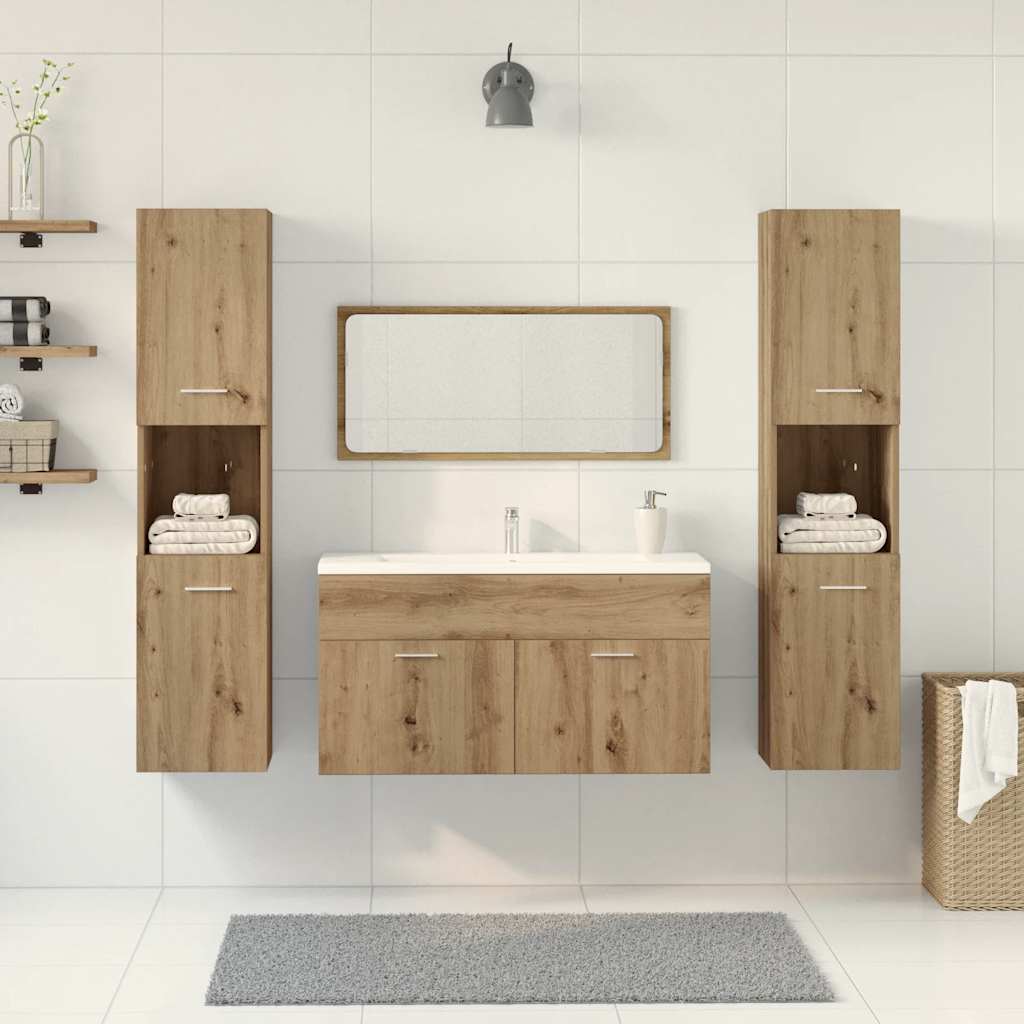 Set Mobili da Bagno 4 pz Rovere Artigianale Legno Multistrato