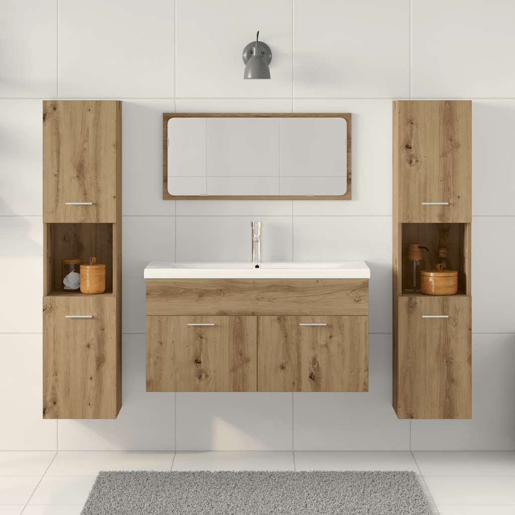 Set Mobili da Bagno 4 pz Rovere Artigianale Legno Multistrato