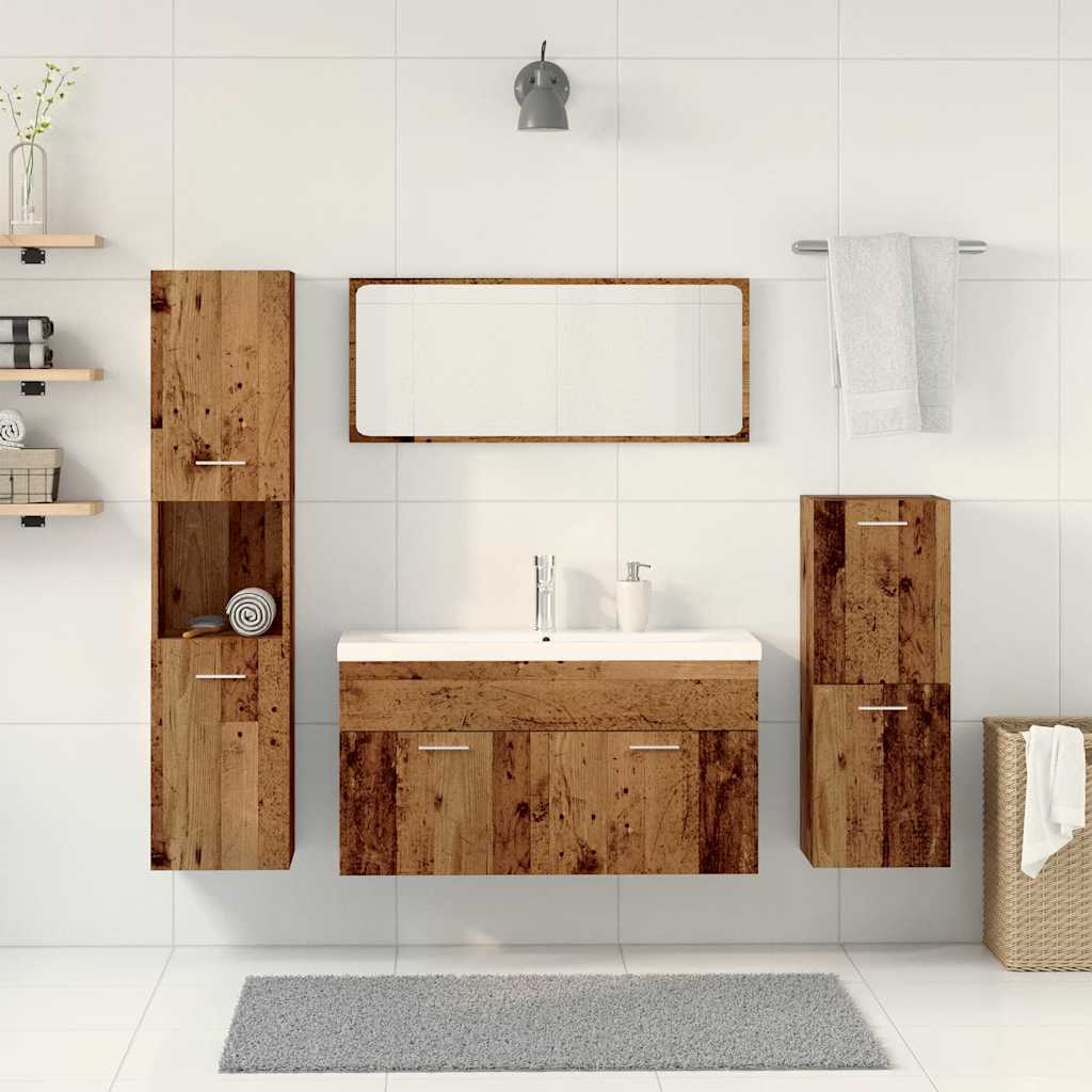 Set Mobili da Bagno 5 pz Legno Antico in Legno Multistrato