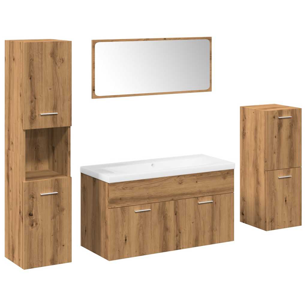 Set Mobili da Bagno 5 pz Rovere Artigianale Legno Multistrato