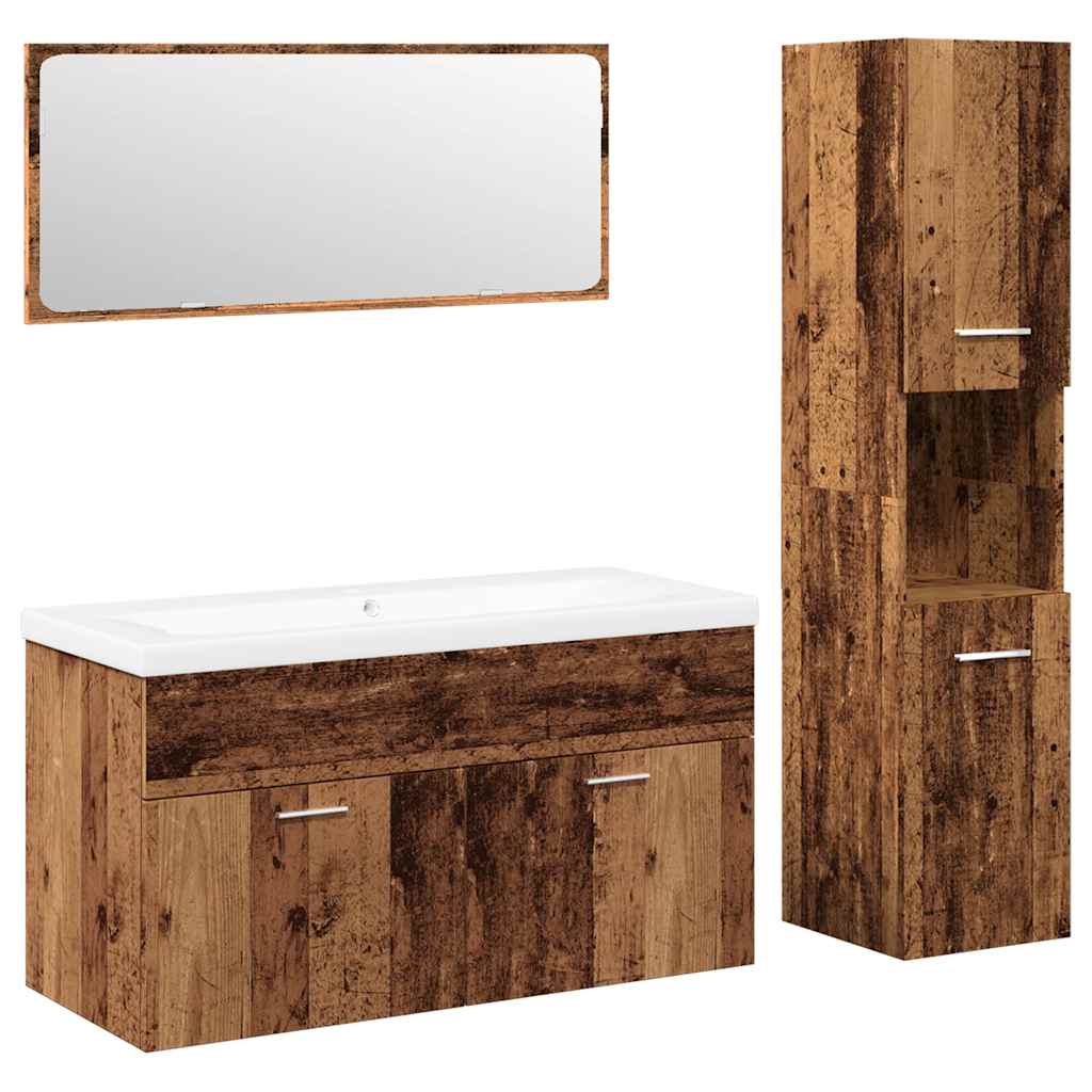 Set Mobili da Bagno 4 pz Legno Antico in Legno Multistrato
