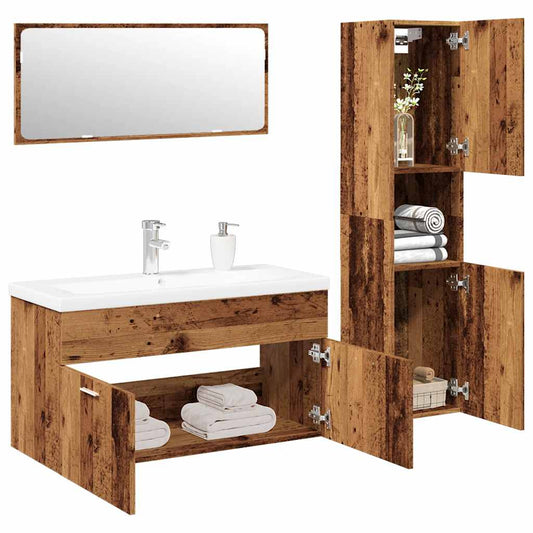 Set Mobili da Bagno 4 pz Legno Antico in Legno Multistrato | homemem39