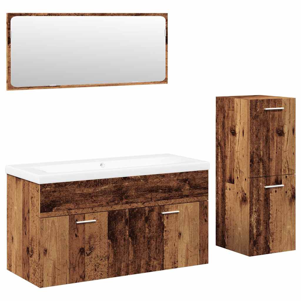 Set Mobili da Bagno 4 pz Legno Antico in Legno Multistrato