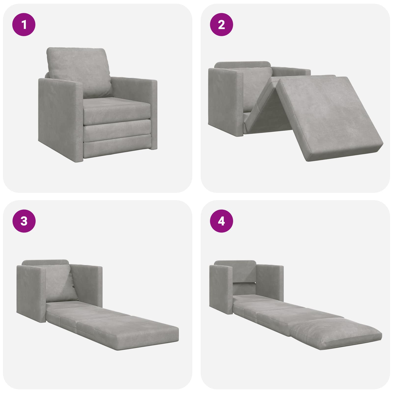 Divano letto Grigio chiaro 74 x 77 x 81 cm Velluto | homemem39