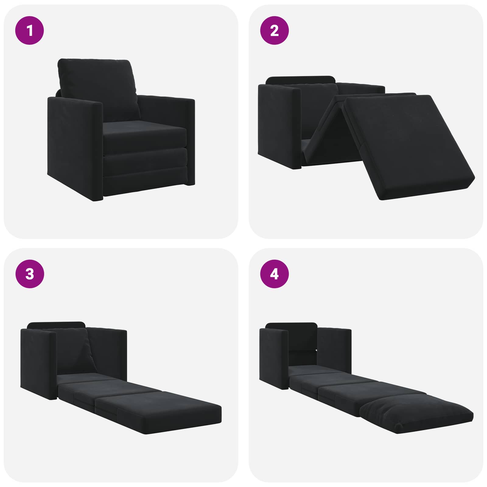 Divano letto Nero 74 x 77 x 81 cm Velluto | homemem39