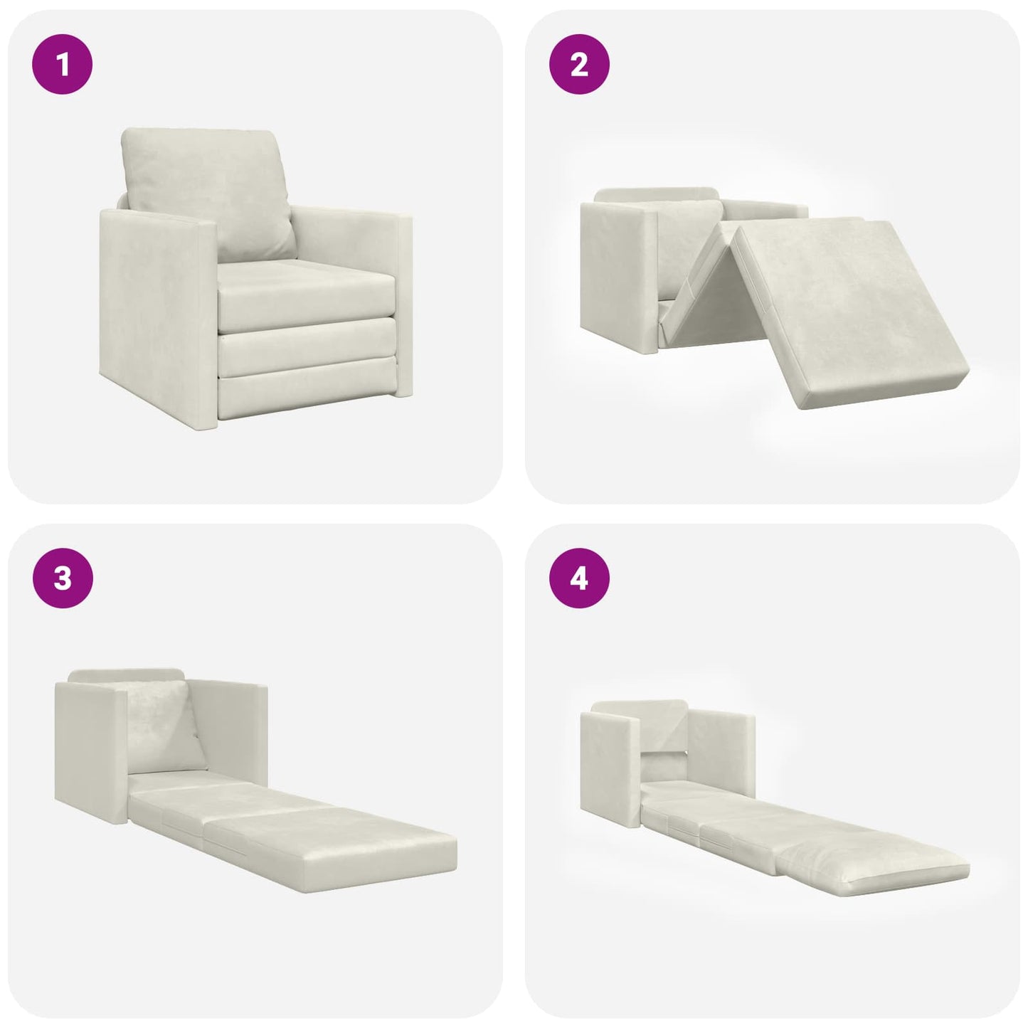 Divano letto Crema 74 x 77 x 81 cm Velluto