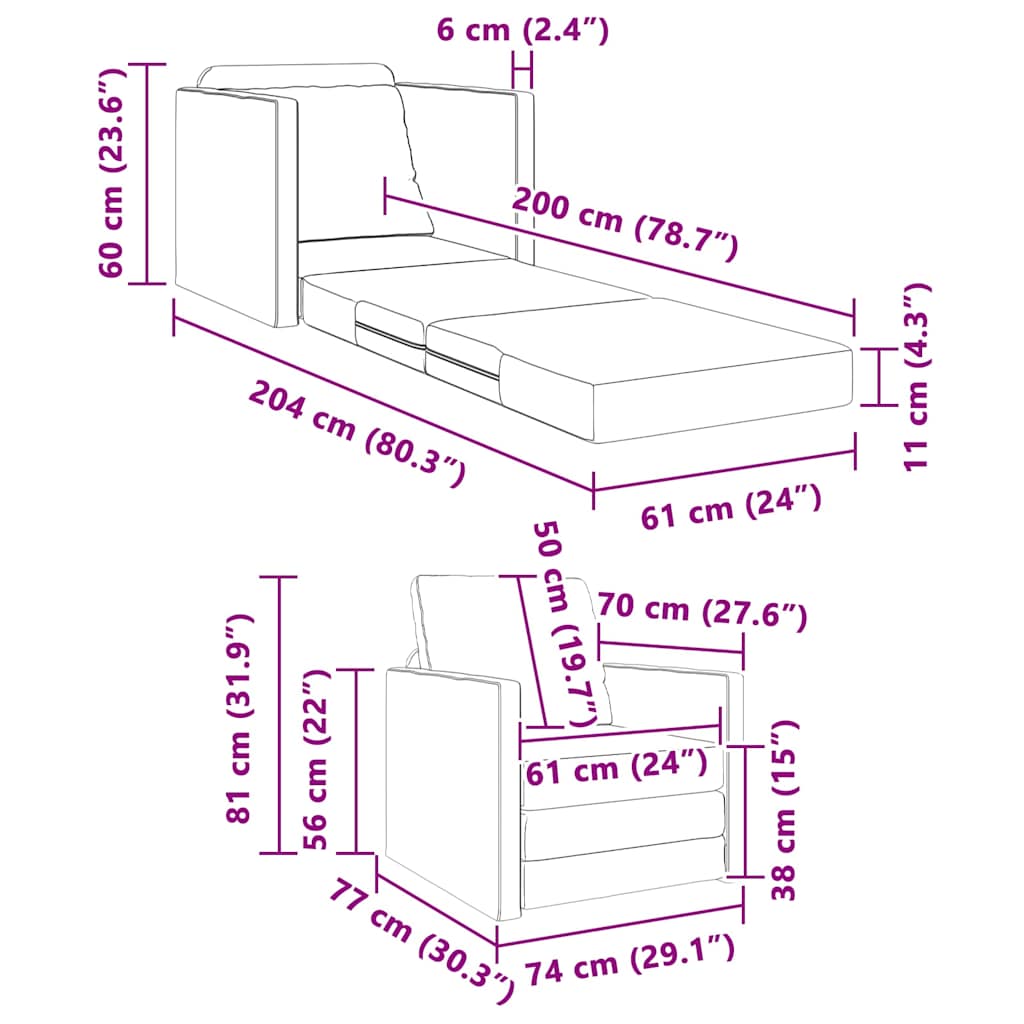 Divano letto Nero 74 x 77 x 81 cm Tessuto