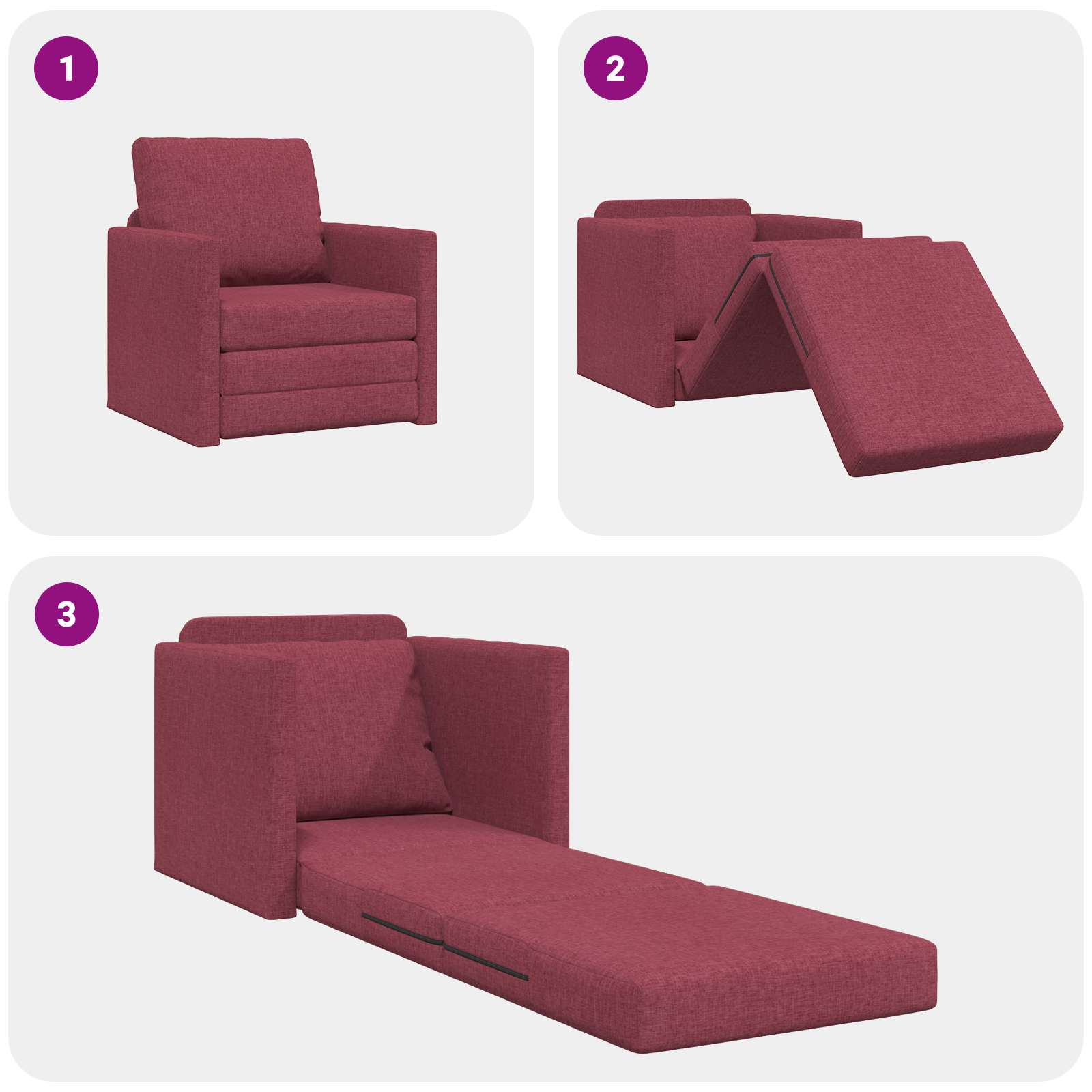 Divano letto Rosso Vino 74 x 77 x 81 cm Tessuto | homemem39