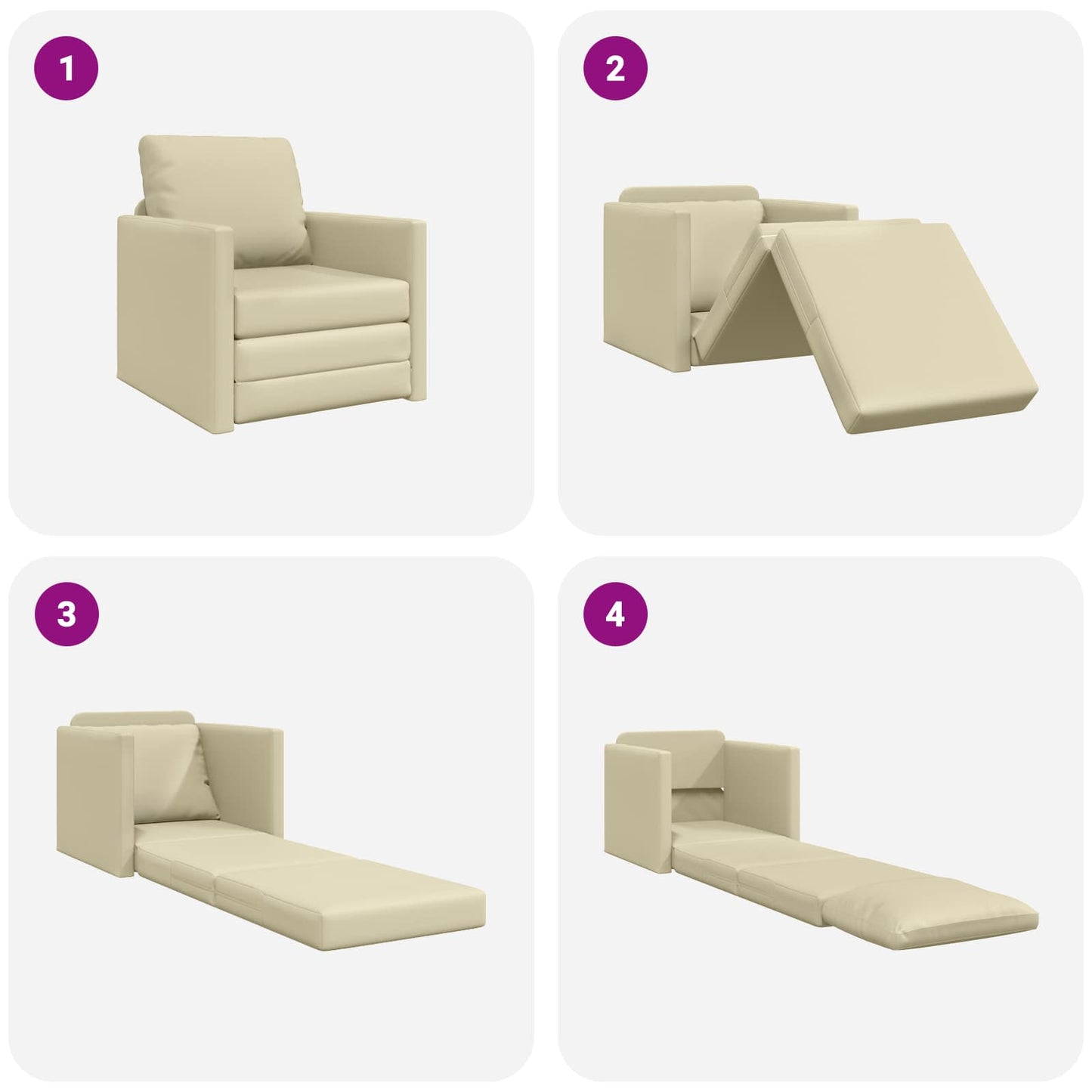 Divano letto 60cm Crema Pelle Artificiale