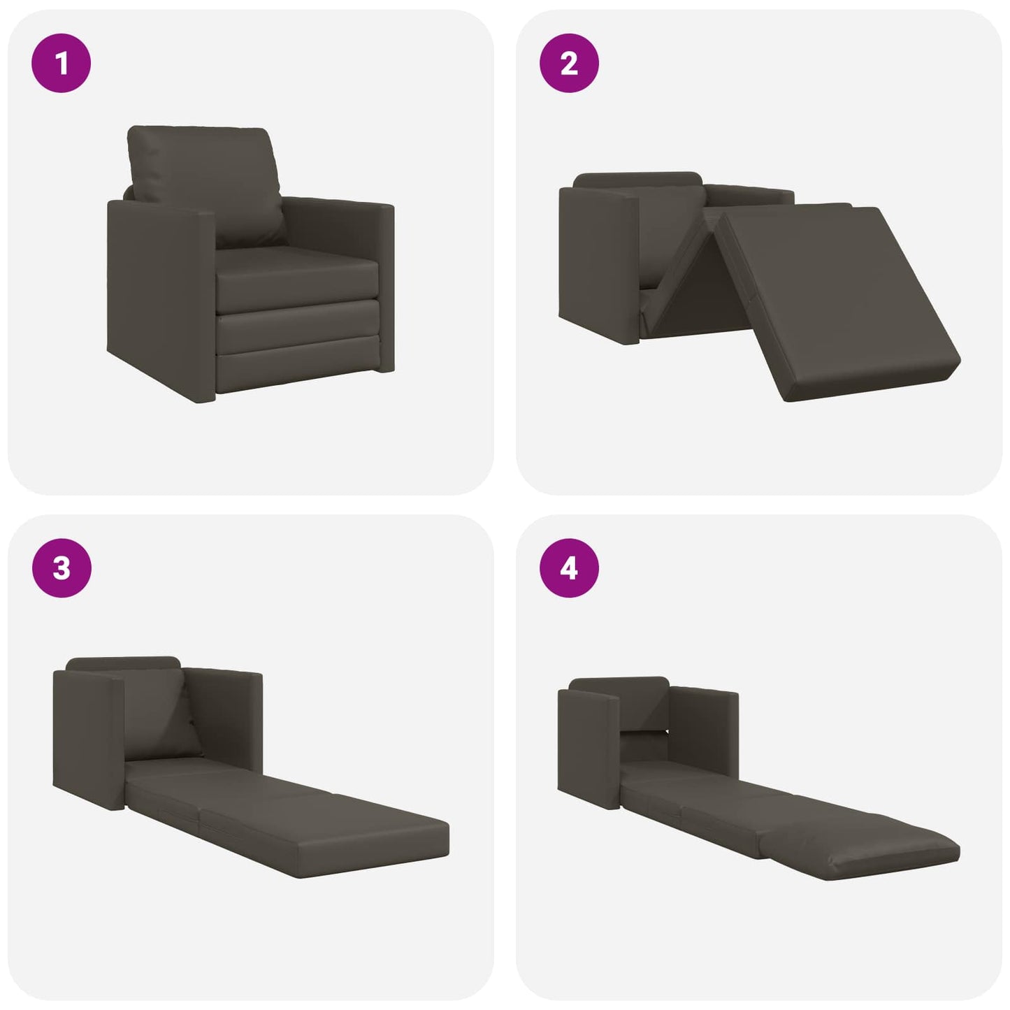 Divano letto 60cm Grigio Pelle Artificiale