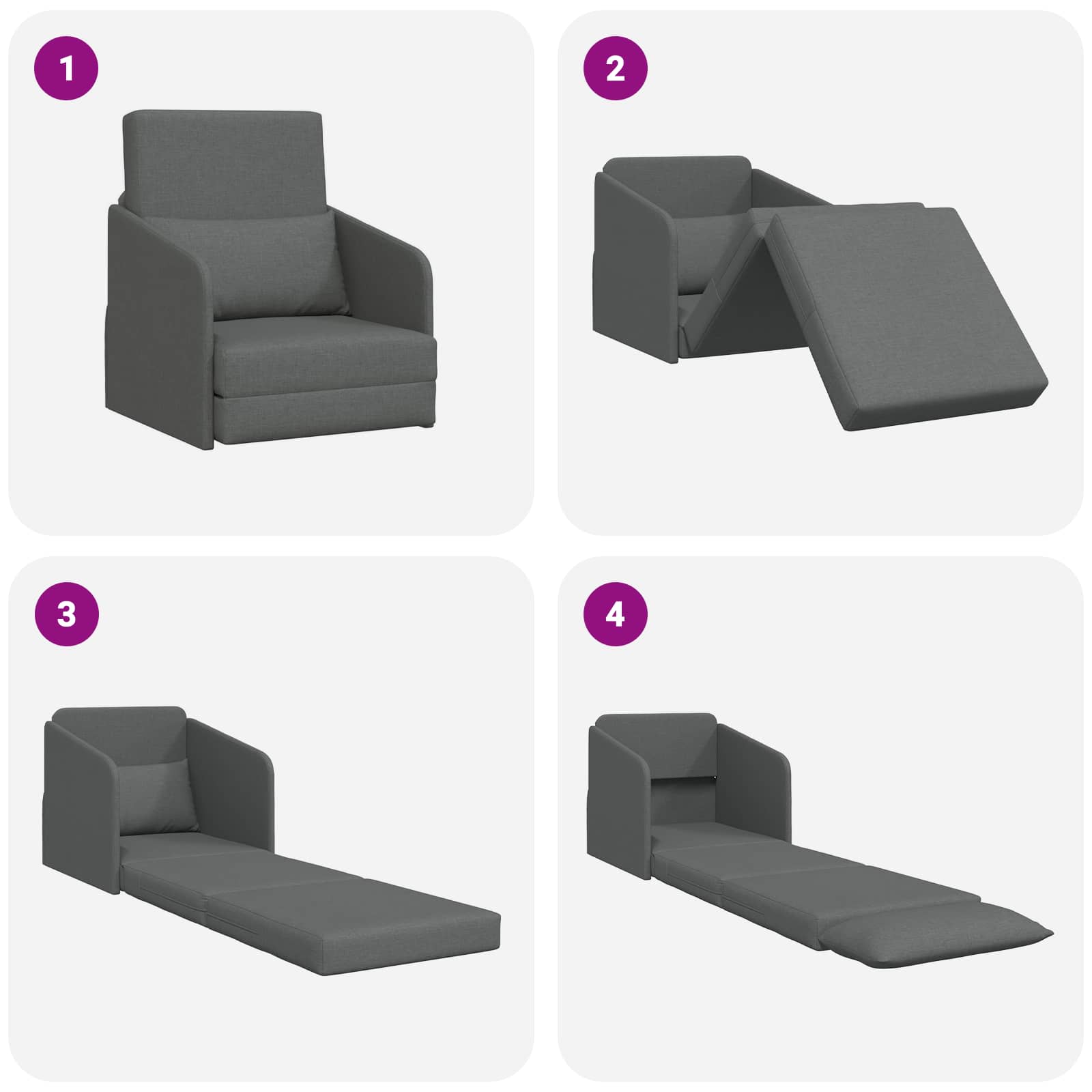 Divano letto Grigio scuro 65 x 80 x 83 cm Tessuto | homemem39