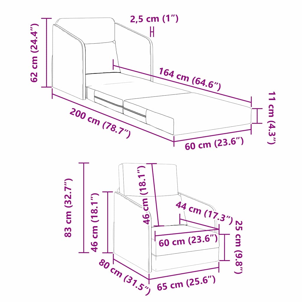 Divano letto Grigio scuro 65 x 80 x 83 cm Tessuto | homemem39