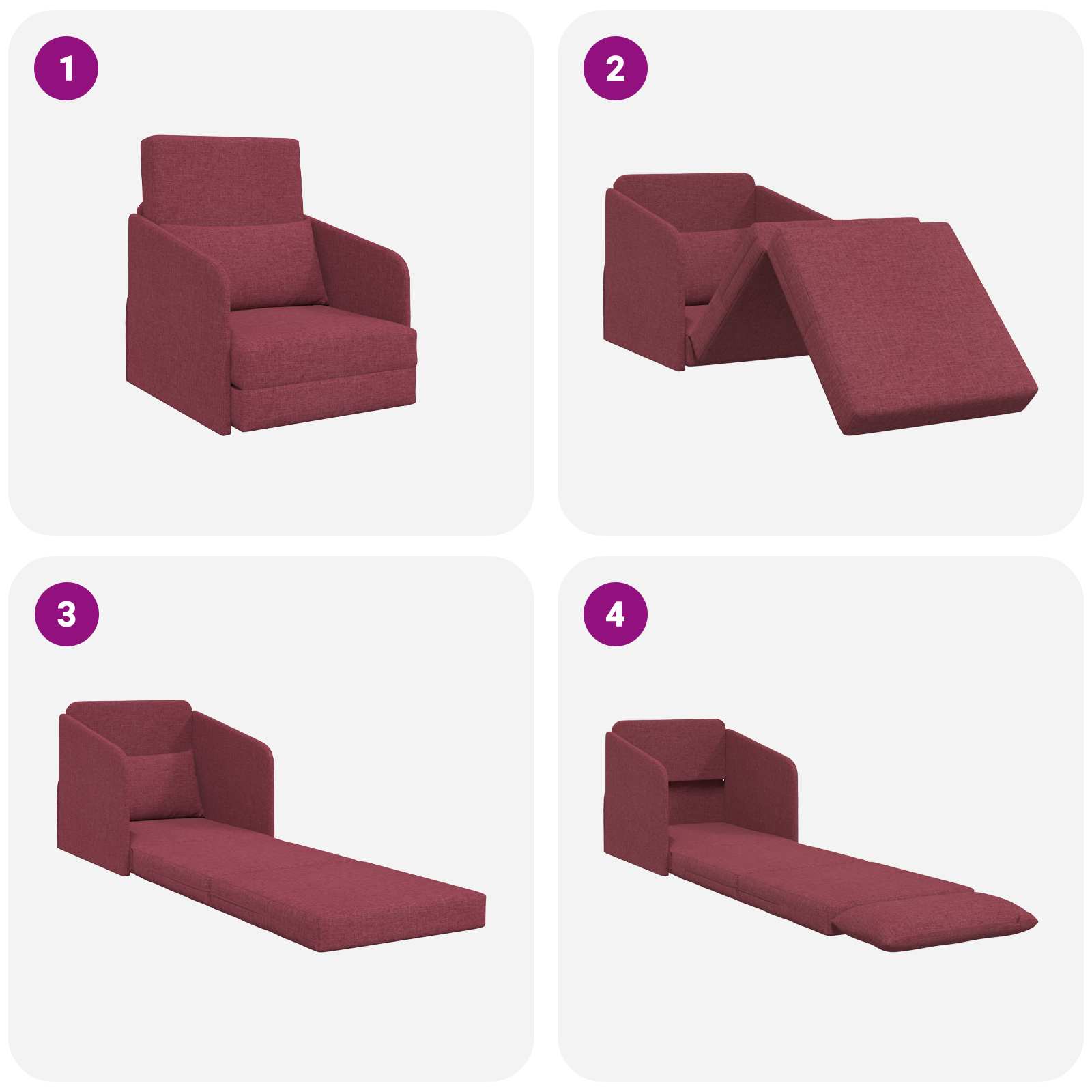 Divano letto Rosso Vino 65 x 80 x 83 cm Tessuto | homemem39