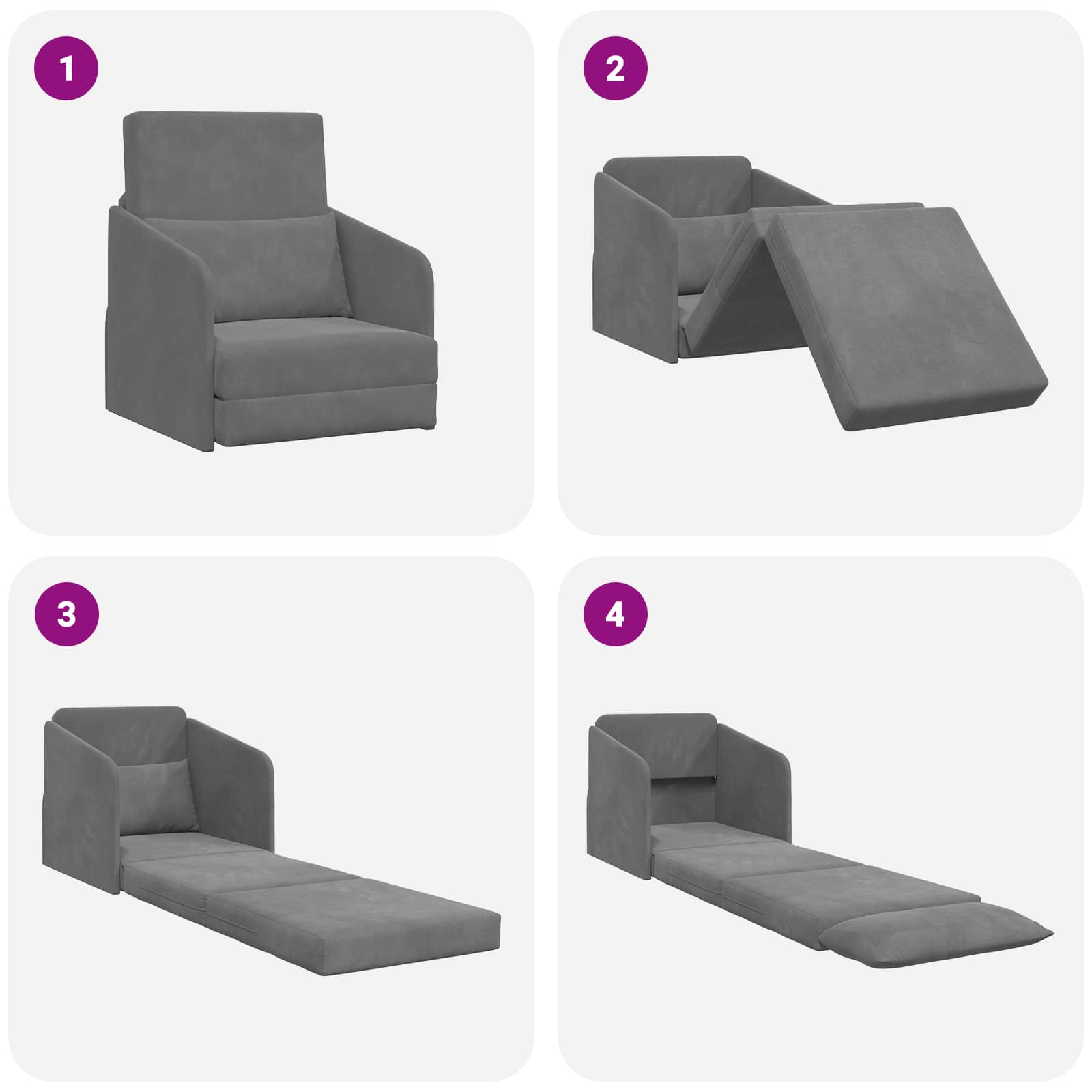 Divano letto Grigio scuro 65 x 80 x 83 cm Velluto | homemem39