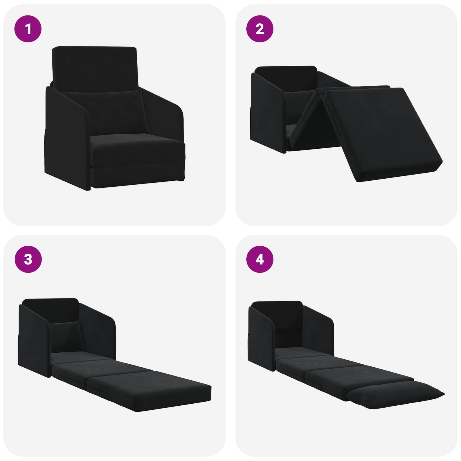 Divano letto Nero 65 x 80 x 83 cm Velluto | homemem39